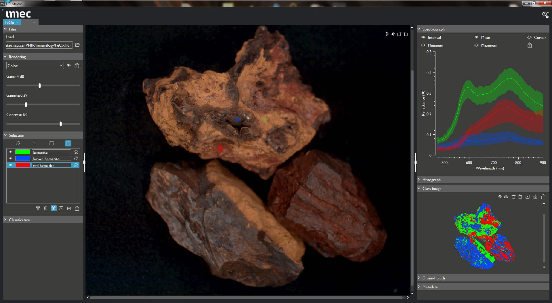 SNAPSCAN VNIR range hyperspectral imaging of iron ore minerals